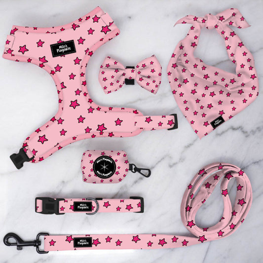 PINK STAR DOG HARNESS AND LEAD SET